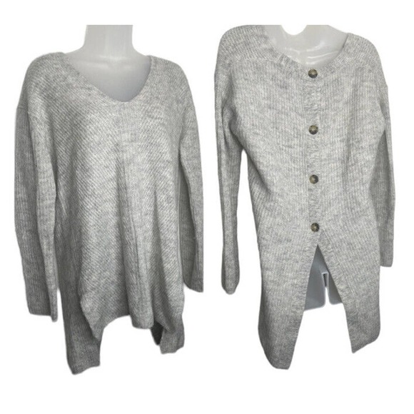 J Crew Point Sur Gray Ribbed Sweater Back‎ Buttons Womens XS Oversized Alpaca - Picture 1 of 9